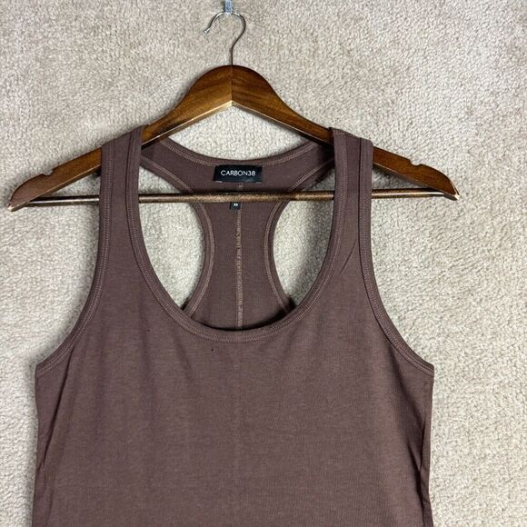 Carbon38 Tank Top Womens XS Dark Brown Scoop‎ Neck Racerback Jersey Everyday NEW - Picture 4 of 11